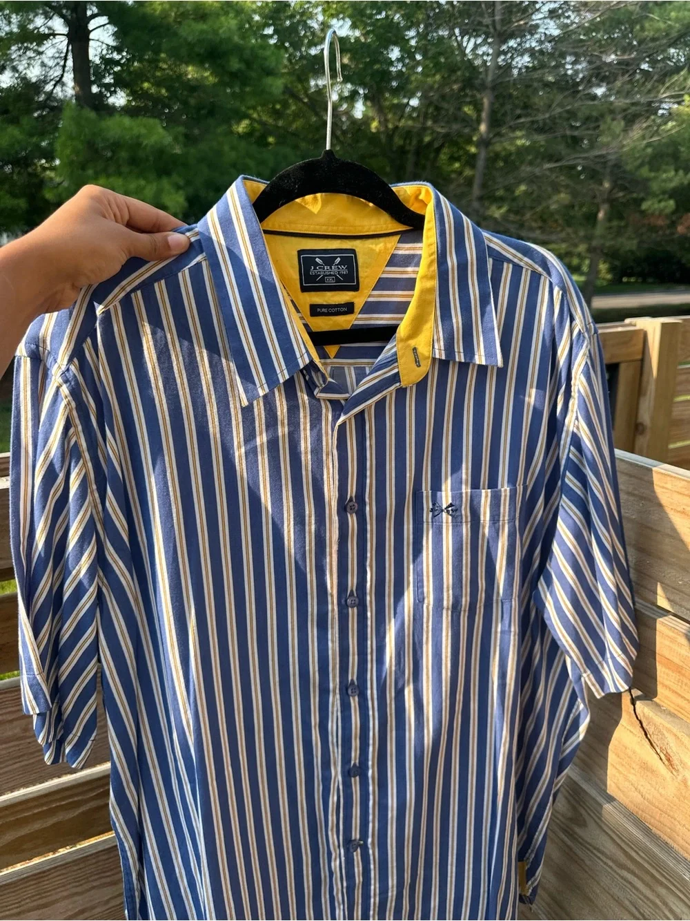 J. Crew Blue, White & Yellow Striped Short-Sleeve Button-Down Shirt